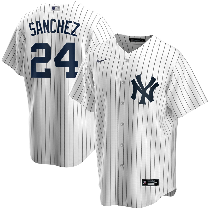 2020 MLB Men New York Yankees 24 Gary Sanchez Nike White Home 2020 Replica Player Jersey 1